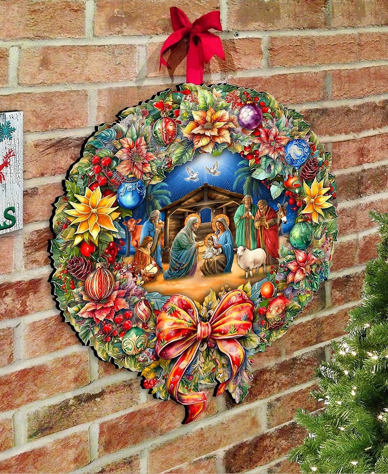 Designocracy Nativity Wreath Holiday Door Decor