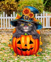 Designocracy Black Cat with Pumpkin Outdoor Decor