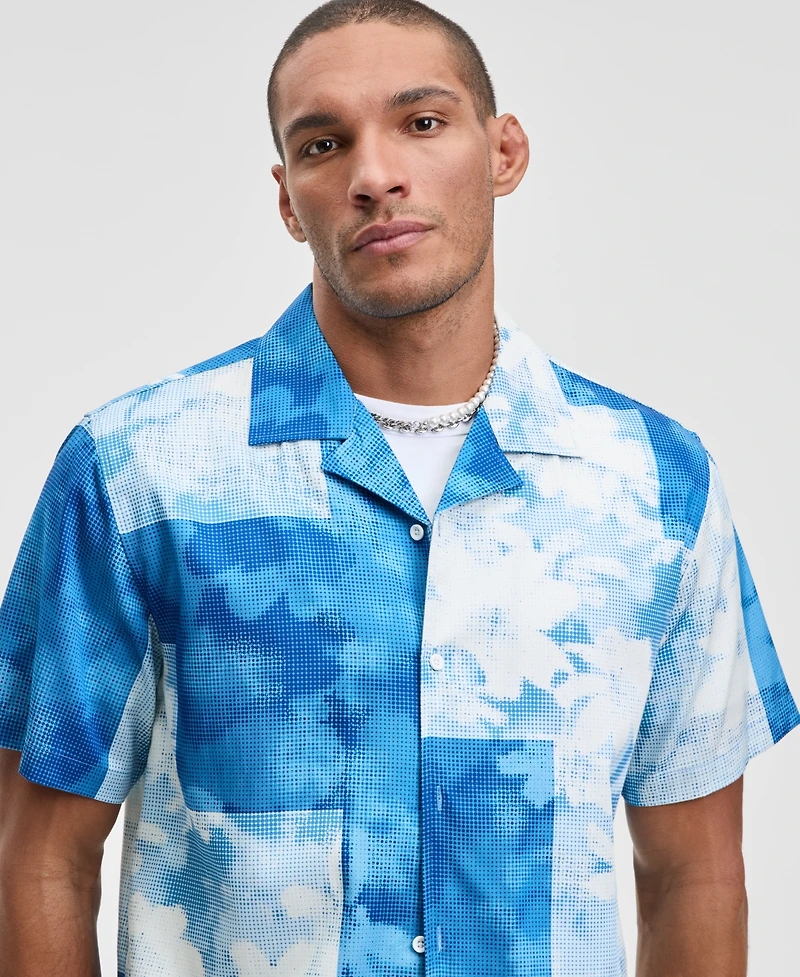 Mode of One Men's Relaxed Fit Short Sleeve Pointillism Print Button-Front Camp Shirt, Macy's Exclusive