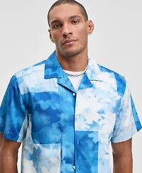 Mode of One Men's Relaxed Fit Short Sleeve Pointillism Print Button-Front Camp Shirt, Macy's Exclusive