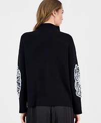 T Tahari Women's Sequin Soutache Funnel-Neck Sweater