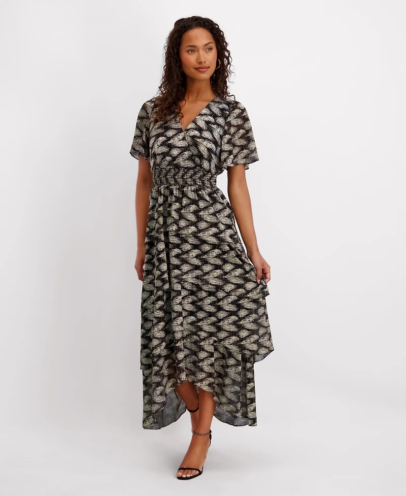 kensie Women's V-Neck Tiered Maxi Dress