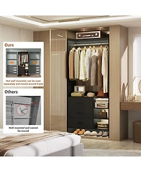 30" Freestanding Closet Organizer with Hanging Rods and Drawers, System Storage Shelves