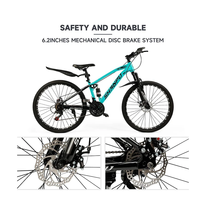 Artudatech 26-Inch 21-Speed Mountain Bike with Full Suspension and Disc Brakes for Off-Road Adventure