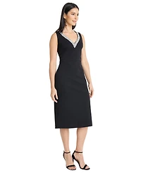 Maggy London Women's V-Neck Embellished Sheath Midi Dress