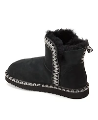 Fireside by Dearfoams Women's Perth Genuine Shearling Fold Down Bootie with Embroidery