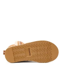 Fireside by Dearfoams Women's Perth Genuine Shearling Fold Down Bootie with Embroidery