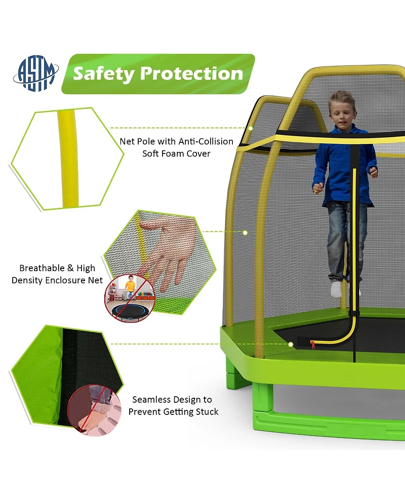 Costway 7FT Kids Trampoline W/Safety Enclosure Net Spring Pad