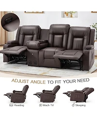 Aecojoy 3 Seater Recliner Sofa with Console&Bluetooth Speakers, Manual Rv Sofa Couch