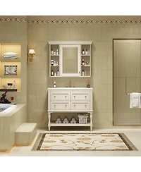 Casainc 36-Inch Bathroom Vanity with Mirror Cabinet, Adjustable Shelves, 4 Drawers & Solid Wood Storage Cabinet