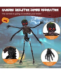 6 Ft Animated Halloween Decoration Hanging Zombie Light-up Eyes Poseable Arms
