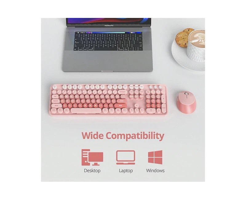 Wireless Keyboard And Mouse Set - Cute Keyboard And Mouse Combo, Full Size Keyboard With Number Pad & Round Keycaps For Windows Pc Laptop