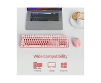 Wireless Keyboard And Mouse Set - Cute Keyboard And Mouse Combo, Full Size Keyboard With Number Pad & Round Keycaps For Windows Pc Laptop