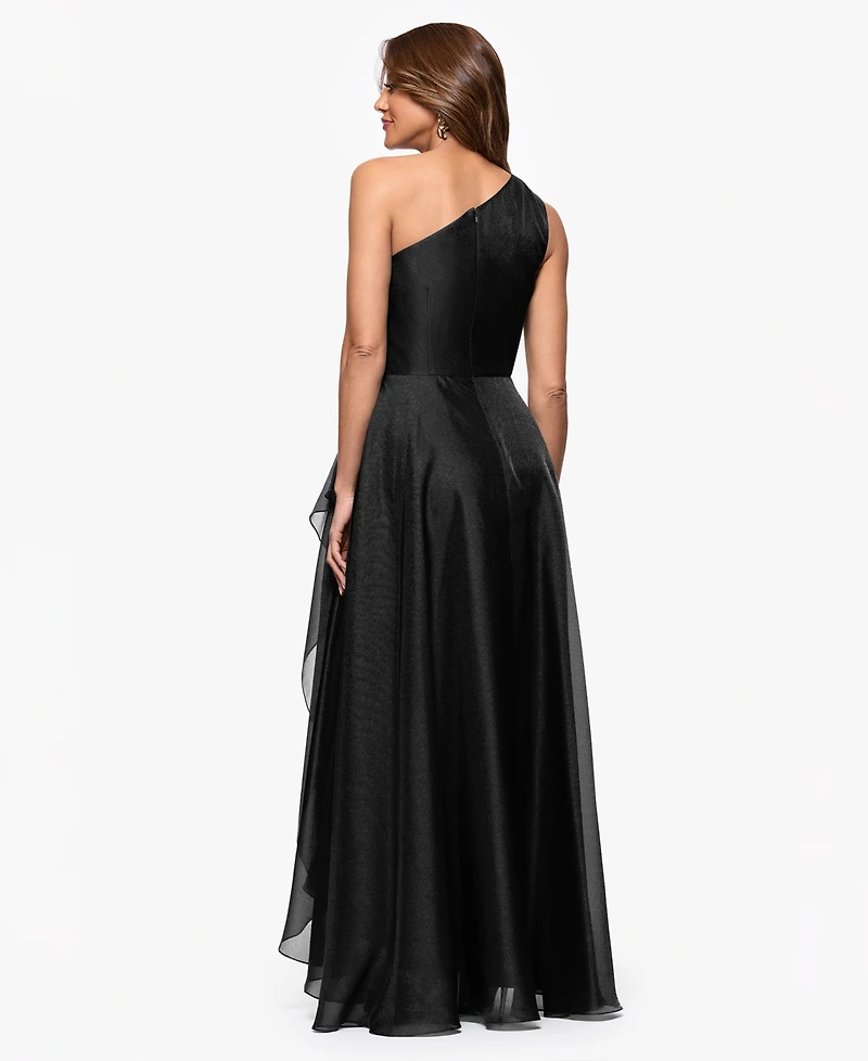 Xscape Women's Metallic Draped One-Shoulder Gown