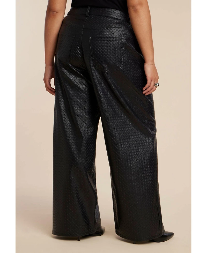 Eloquii Women's Plus Basket Weave Faux Leather Wide Leg Pant