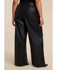 Eloquii Women's Plus Basket Weave Faux Leather Wide Leg Pant