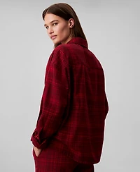Calvin Klein Women's Plaid Collar Neck Long Sleeve Sleep Shirt