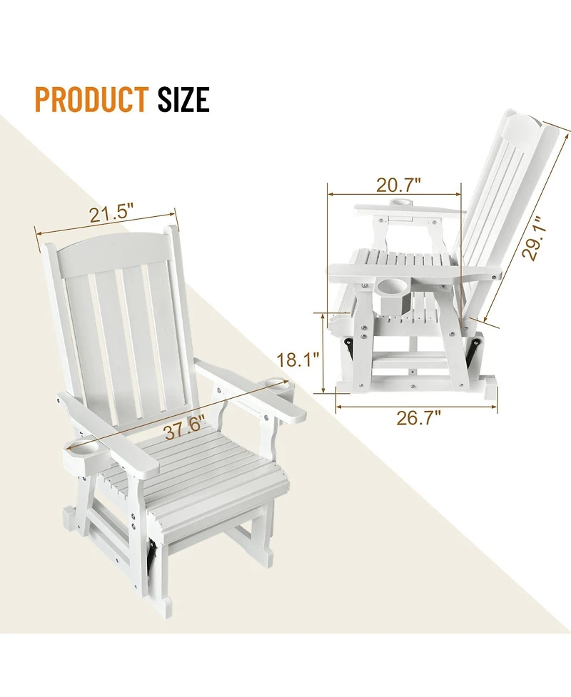 Wooden Patio Glider for One Person, with High Back and Deep Contoured Seat, Solid Fir Wood, Heavy Duty 600 Lbs (Deep Brown, 1-Seater)