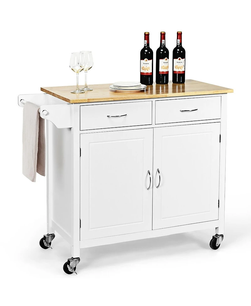 Rolling Kitchen Cart Island Wood Top Storage Trolley Cabinet Utility Modern