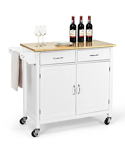 Rolling Kitchen Cart Island Wood Top Storage Trolley Cabinet Utility Modern