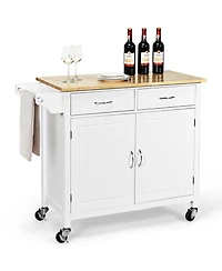 Rolling Kitchen Cart Island Wood Top Storage Trolley Cabinet Utility Modern