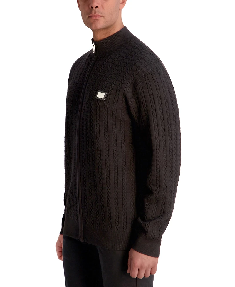 Karl Lagerfeld Paris Men's Full Zip Cable Knit Sweater