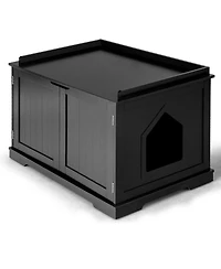Gymax Cat Litter Box Wooden Enclosure Pet House Sidetable Washroom Storage Bench