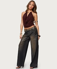 Edikted Womens Oversized Mud Wash Low Rise Jeans