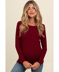 Pinkblush Maternity Brown Ribbed Knit Long Sleeve Lettuce Hem Top