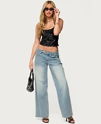 Edikted Women's Celia Grommet Washed Low Rise Jeans