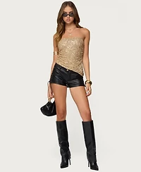 Edikted Women's Sequin Asymmetric Slit Strapless Top