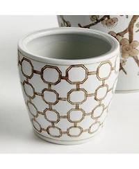 Province Flower Pots, Set of 3 - Brown & White Chinoiserie