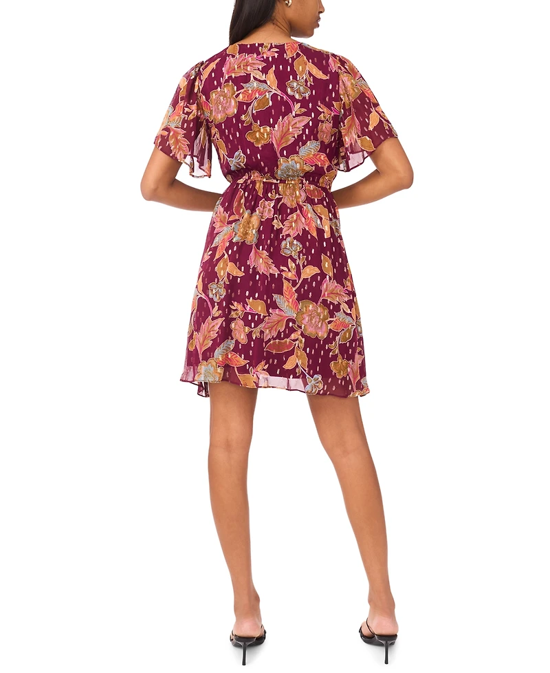 Msk Women's Short Flutter Sleeve Mini Wrap Dress