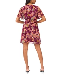 Msk Women's Short Flutter Sleeve Mini Wrap Dress