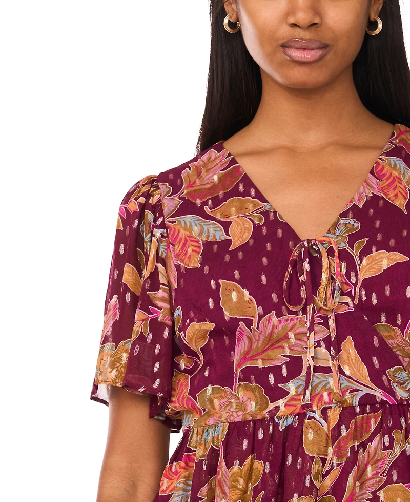 Msk Women's Short Flutter Sleeve Mini Wrap Dress
