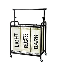 Oceanstar 3-Bag Rolling Laundry Sorter with Adjustable Hanging Bar