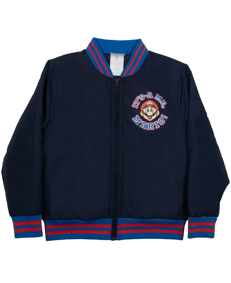 Mario Boys Super Bros Zip-Up Varsity Bomber Jacket