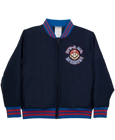 Mario Boys Super Bros Zip-Up Varsity Bomber Jacket