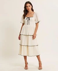 Modenaire Women's Tiered Flutter-Sleeve Midi Dress
