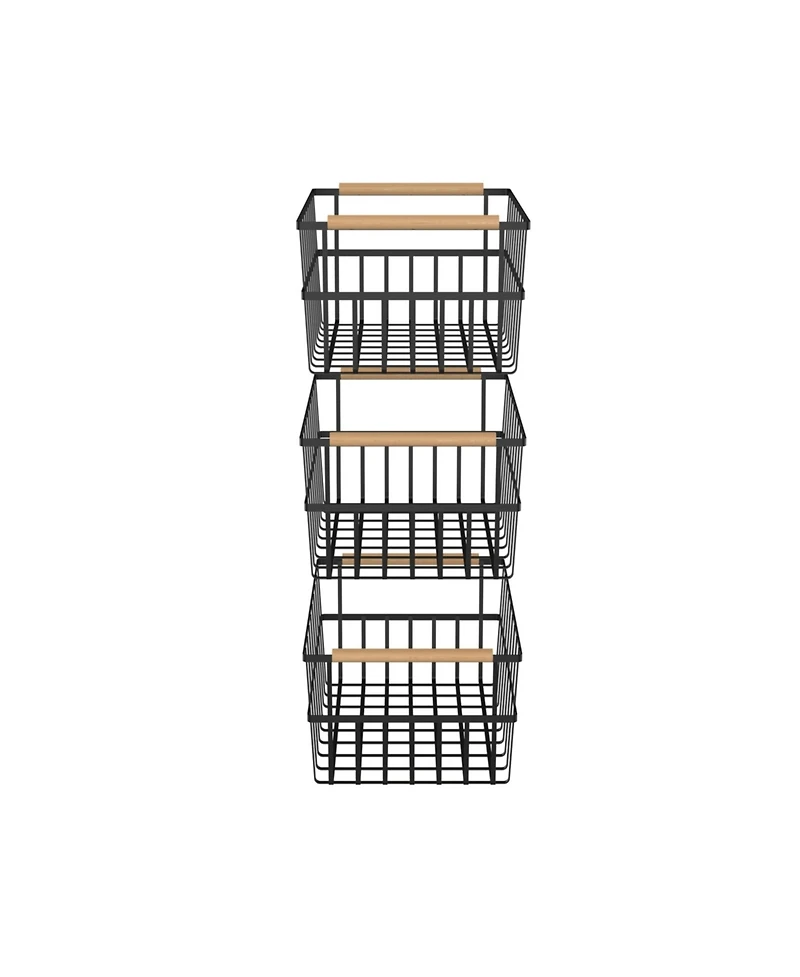 Oceanstar Metal Wire Organizer Bin Basket with Handles, Set of 3, Black
