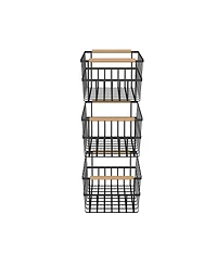 Oceanstar Metal Wire Organizer Bin Basket with Handles, Set of 3, Black