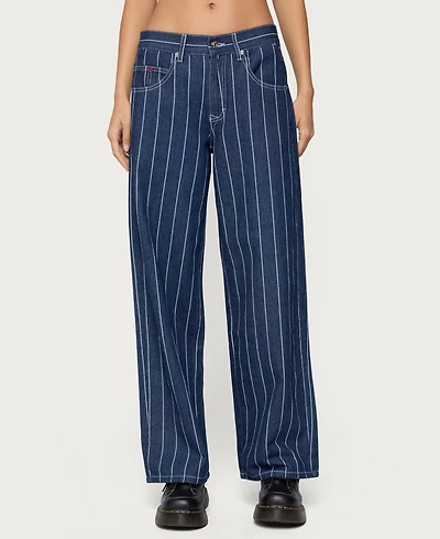 Edikted Women's Kyler Pinstripe Low Rise Jeans