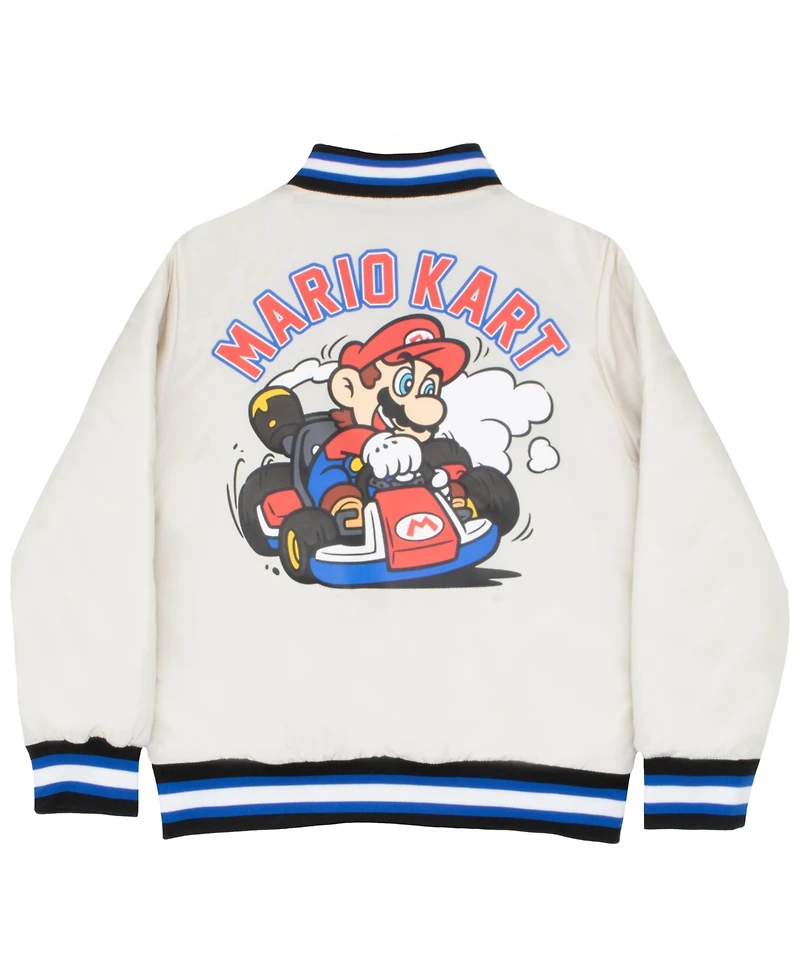 Mario Kart Boys Super Zip-Up Graphic Print Varsity Bomber Jacket