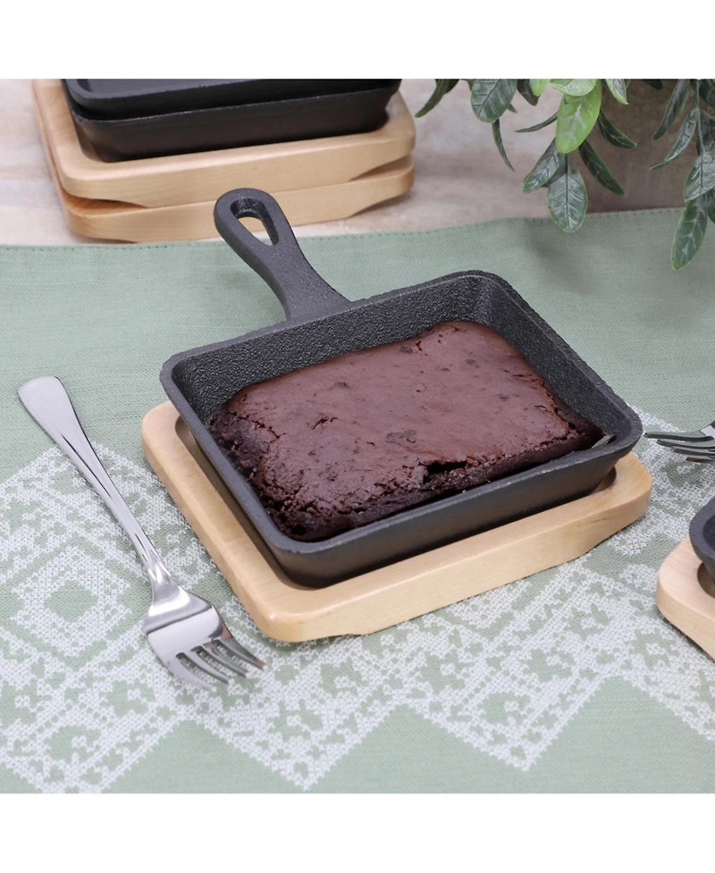 MegaChef Piece Mini Cast Iron Square Pan with Wood Tray