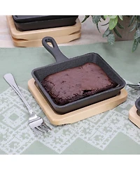 MegaChef Piece Mini Cast Iron Square Pan with Wood Tray