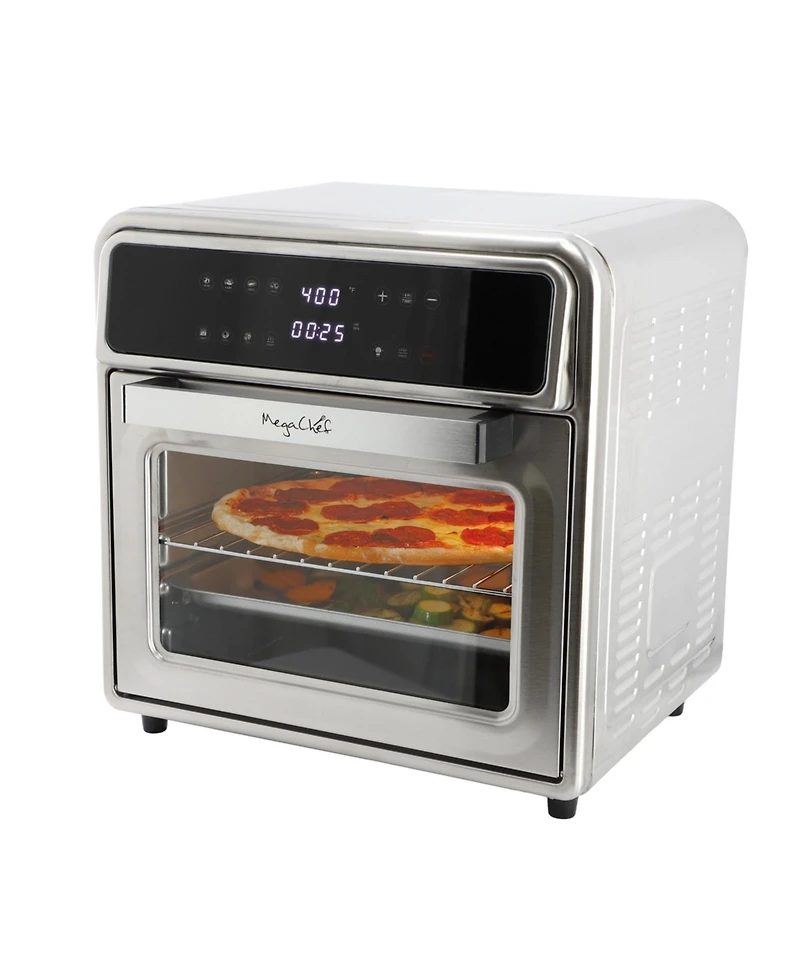 MegaChef 21.13 Quart Stainless Steel Digital Electric Multi-Function Air Fryer and Counter Top Oven in Silver