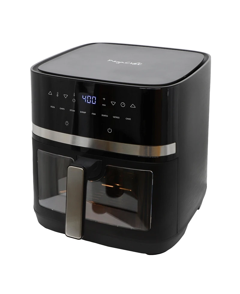 MegaChef 8 Liter Digital Electric Air Fryer with Transparent Window in Black