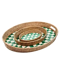 Mackenzie-Childs Emerald Check Enamel Rattan Large Tray
