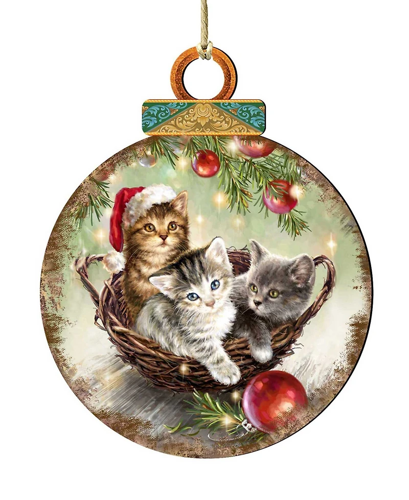 Designocracy Christmas Kittens Wood Holiday Ornament