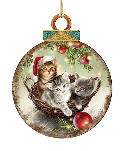 Designocracy Christmas Kittens Wood Holiday Ornament